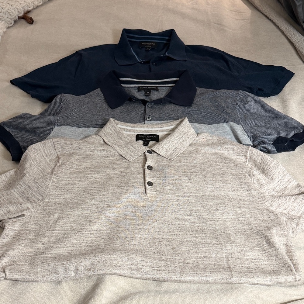 Banana Republic Men's Sweater Polos - Dark Blue, Blue Gray Stripe, Light Beige